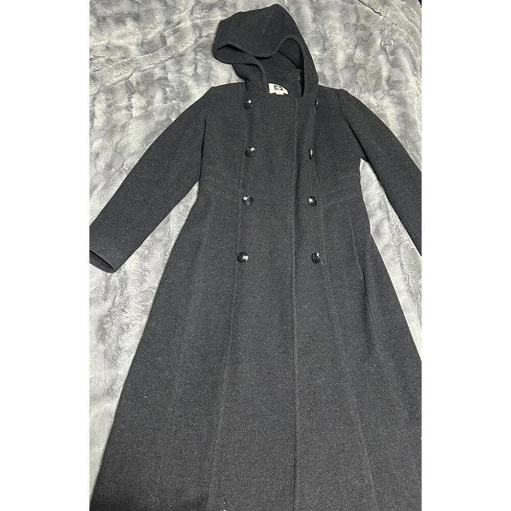 Anne Klein Wool Blend Long Hooded Peacoat – Size 0, Charcoal Gray - Picture 2 of 3